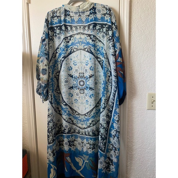 Free People I Kimono Duster Open Front One Size Sheer Silk Blue Boho Intimates - Picture 4 of 12
